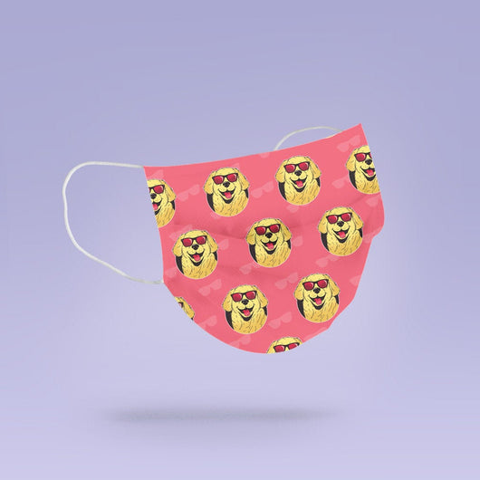 Washable & Reusable Pink Golden Retriever With Glasses Cloth Face Mask - Cute Face Masks