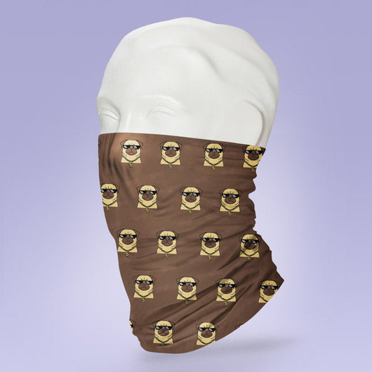 Washable & Reusable Brown Gangster Pug Mask- Gaiter Face Shield - Face Mask
