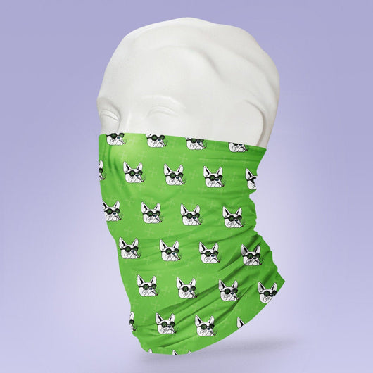 Washable & Reusable Green Smoking Bulldog Face Mask -   Gaiter Face Shield - Face Mask