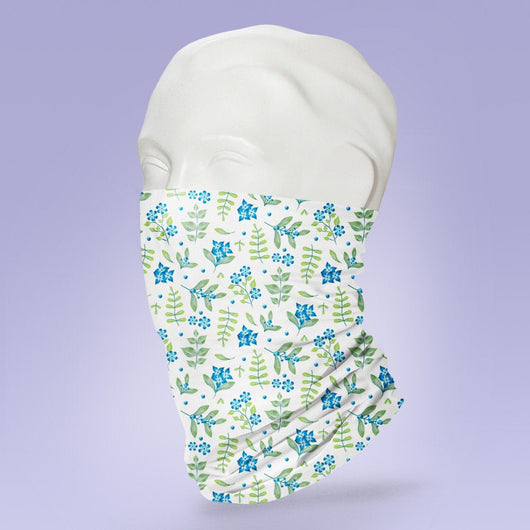 Washable & Reusable White and Blue Flower Mask -  Face Shield -  Flower Pattern Face Mask - Stylish Pattern Cute Face Mask