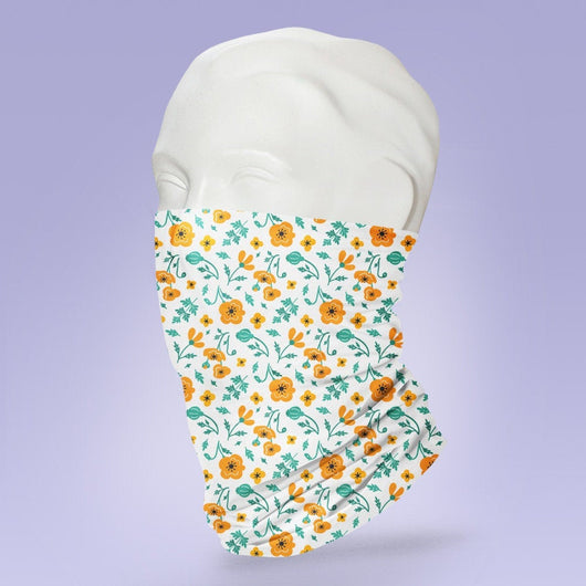 Washable & Reusable White and Yellow Colored Flower Mask -  Face Shield -  Flower Pattern Face Mask - Stylish Pattern Cute Face Mask