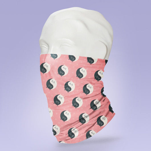 Washable & Reusable Ying Yang Cats Themed Mask - Gaiter Face Shield - Face Mask - Face Buff - Snood - Cat Face Gator
