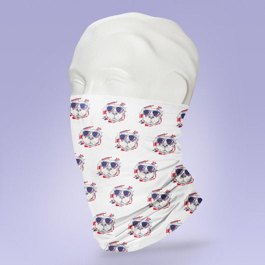 Washable & Reusable American Flag Dog Themed Mask - Gaiter Face Shield - Face Mask - Face Buff - Snood - 4th of July Face Gator