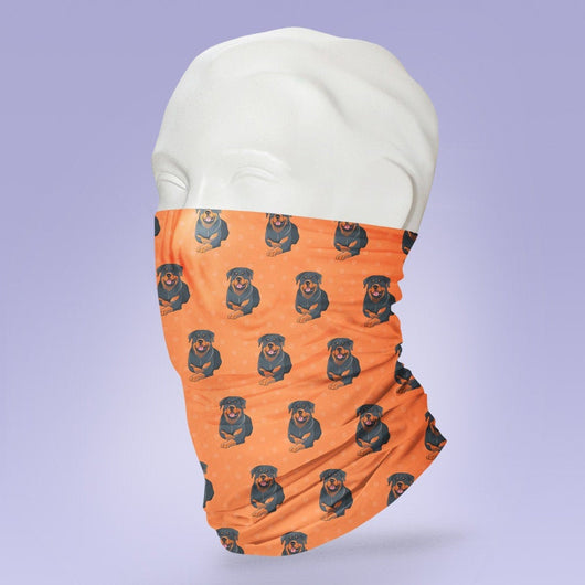 Washable & Reusable Orange Rottweiler Face Mask - Gaiter Face Shield - Face Mask - Face Buff - Snood - Rottweiler Face Gator