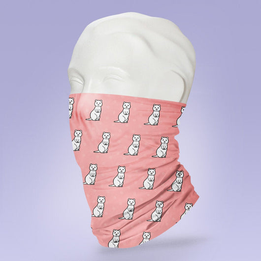 Washable & Reusable Ferret Neck Gaiter Mask - White Face Mask - Face Shield - Face Mask - Pink Ferret Mask