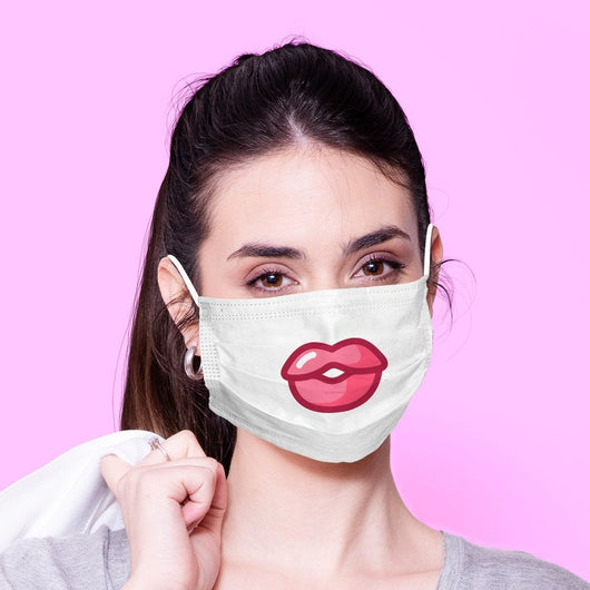 Washable & Reusable Kawaii Kissy Face Mask -  Mask Cover - Funny Masks - Pink Mask