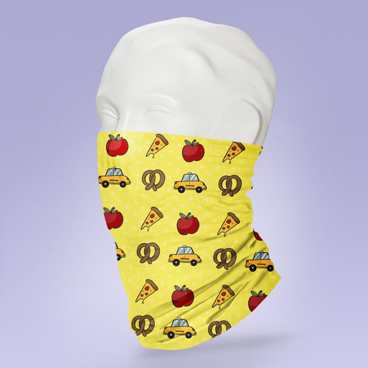Taxi, Apple, Pretzel, Pizza - New York City Themed Mask - Face Mask - Face Buff - Snood - New York Mask - NYC Face Mask