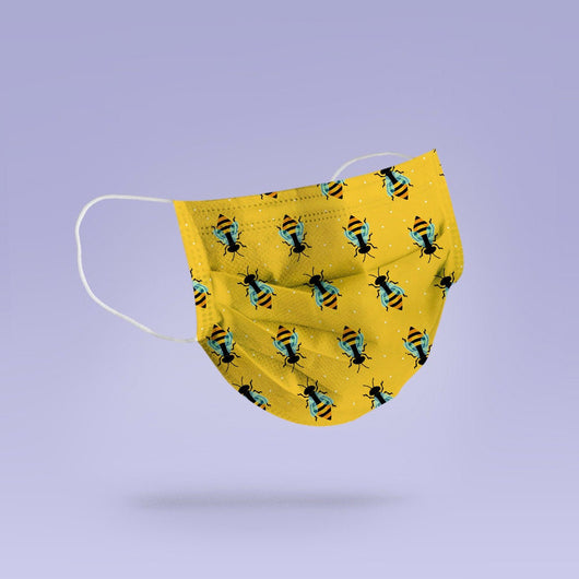 REUSABLE FACE MASK -  Soft, Cloth, Yellow Bee Hornet Design, Washable, Re-Usable - Adult Mouth Cover - Bee Face Mask