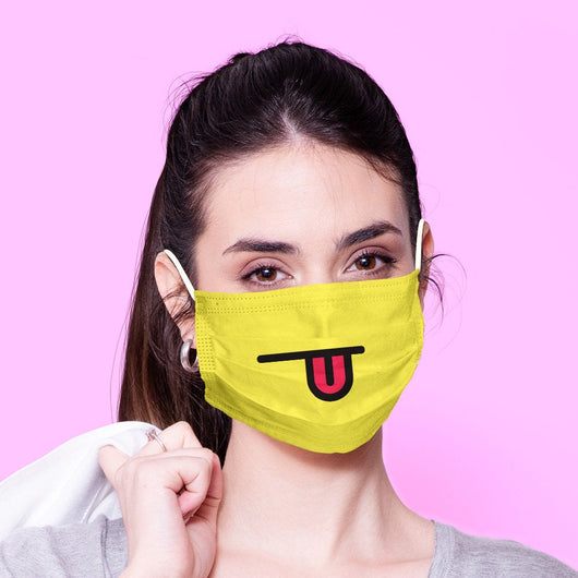 Washable & Reusable Yellow Emoji Mouth Mask - Kawaii Face Mask -  Mask Cover - Funny Masks - Funny Face Mask