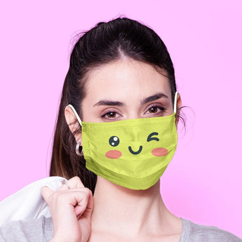 Washable & Reusable Funny Green Emoji Face Mask Emoji Mouth Mask - Kawaii Face Mask -  Mask Cover - Funny Masks - Funny Face Mask