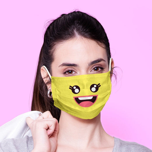 Washable & Reusable Funny Yellow Happy Face Emoji Face Mask - Kawaii Face Mask -  Mask Cover - Funny Masks - Funny Face Mask
