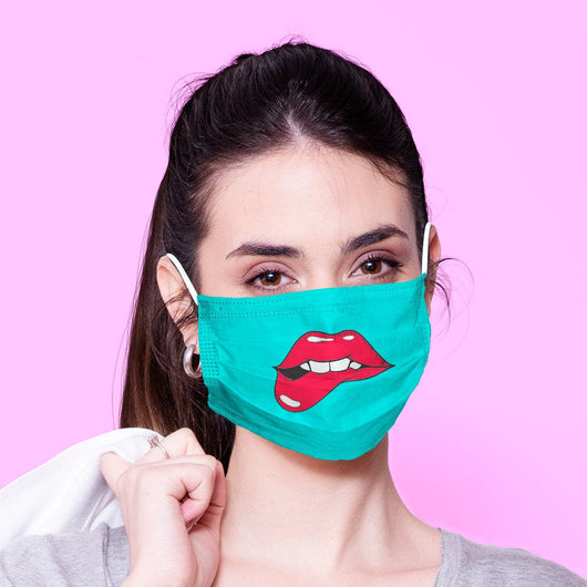 Washable & Reusable Blue Lip Bite Kawaii Face Mouth Mask - Kawaii Face Mask -  Mask Cover - Funny Masks - Funny Face Mask
