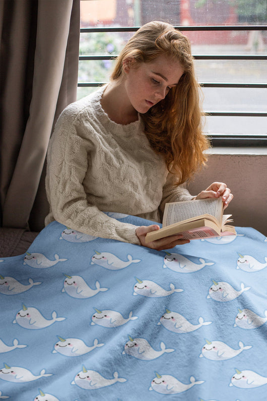 Cute Narwhal Minky Fleece Blanket - Cute Gift For Narwhal Lovers - [Small / Medium / Large]
