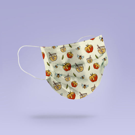 Washable & Reusable Honey, Bees and Apple Cloth Face Mask Cover -  Apple, Bee and Honey Print Face Mask - Beekeeper Mask