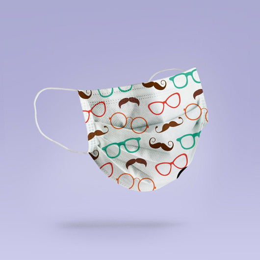 Washable & Reusable Hipster Mustache and Glasses Face Mask Cover - Mustache Face Mask - Hipster Pattern Mask