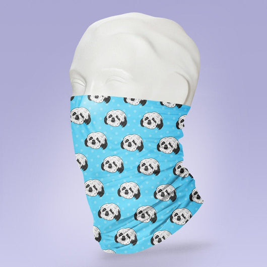 Washable & Reusable Blue Shitzu Face Mask - Gaiter Face Shield - Face Mask - Face Buff - Snood - Shitzu Face Gator