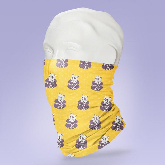 Washable & Reusable Yellow Panda Themed Mask - Gaiter Face Shield - Face Mask - Face Buff - Snood - Panda Face Gator