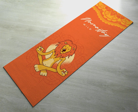 Namastay Wild Cool Lion Yoga Mat - Fitness Mat - Orange Color Funny Lion Restorative Yoga Mat