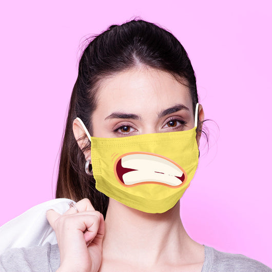 Washable & Reusable Yellow Grinning Mouth Mask - Kawaii Face Mask -  Mask Cover - Funny Masks - Funny Face Mask
