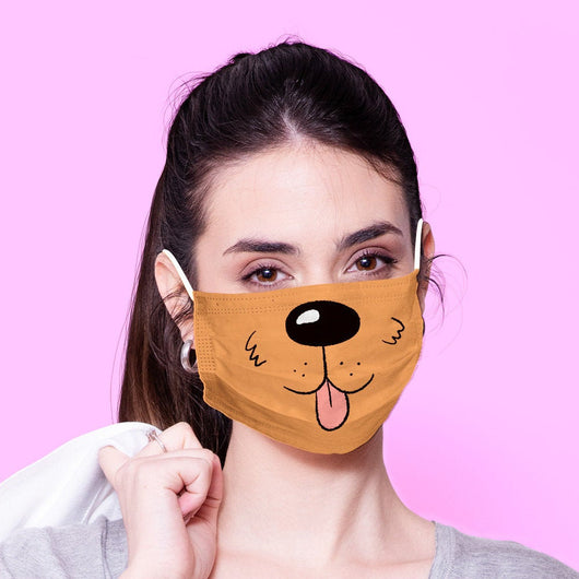 Washable & Reusable Brown Dog Face Mouth Mask - Kawaii Face Mask -  Mask Cover - Funny Masks - Funny Face Mask