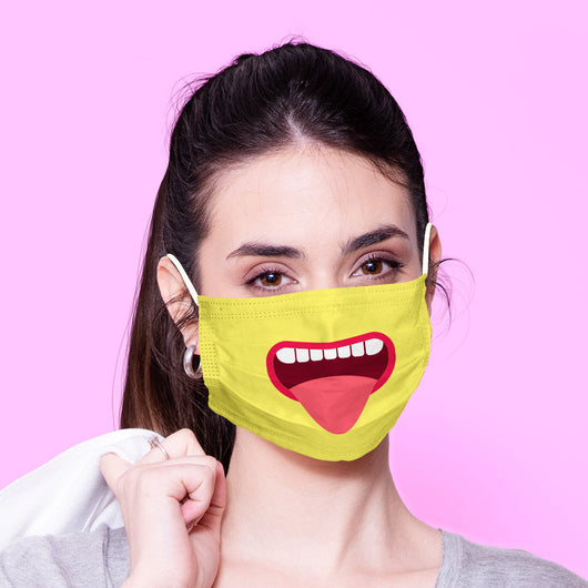 Washable & Reusable Funny Face Mouth Mask - Yellow  Kawaii Face Mask -  Mask Cover - Funny Masks - Funny Face Mask -  Mouth Face Mask