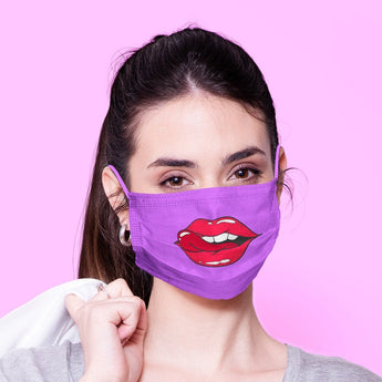 Washable & Reusable Funny Purple Kissy Emoji Face Mask Emoji Mouth Mask - Kawaii Face Mask -  Mask Cover - Funny Masks - Funny Face Mask
