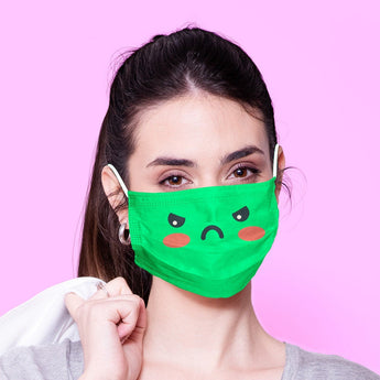 Washable & Reusable Green Angry Face Emoji Face Mask - Kawaii Face Mask -  Mask Cover - Funny Masks - Funny Face Mask