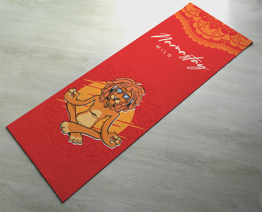 Namastay Wild Cool Lion Yoga Mat - Fitness Mat - Red Color Funny Lion Restorative Yoga Mat