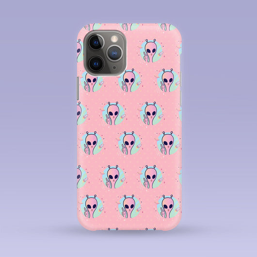 Cute Pink Alien iPhone Case - Multiple Case Sizes Available - Pink Alien Themed Phone Cover, Pink Alien iPhone Case