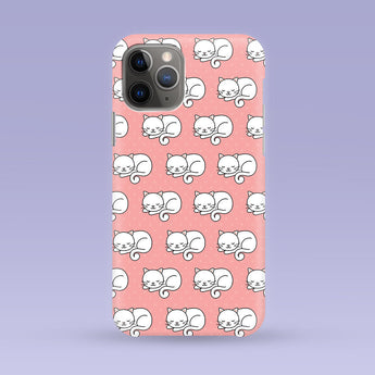 Cute Pink Sleeping White Cat Phone Case - Multiple Case Sizes Available - Pink Cat Themed Phone Cover, Pink Cat iPhone Case