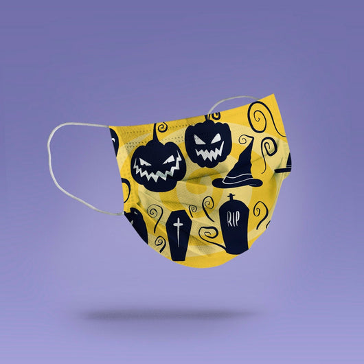 Washable & Reusable Demon Pumpkin Mask Cover - Evil Pumpkin Halloween Face Mask  -  Goth Face Mask Cover